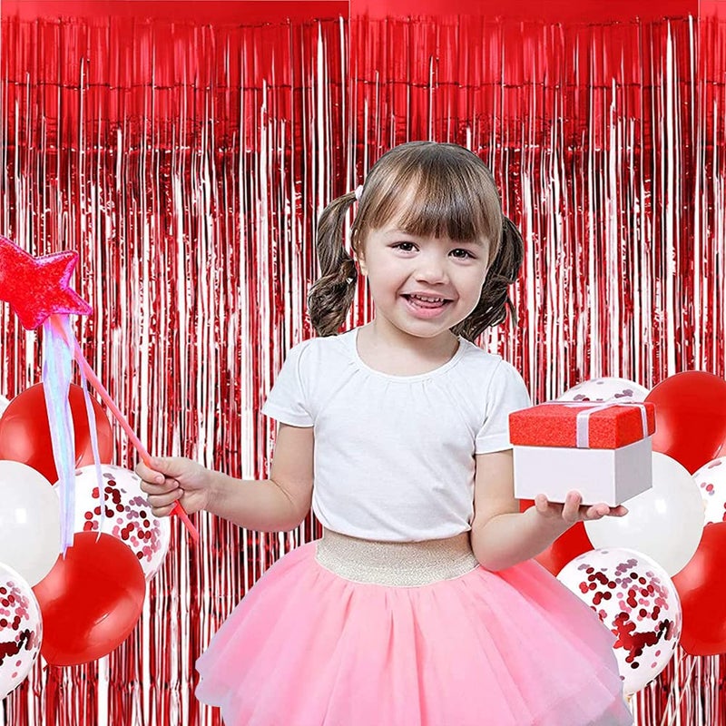 BEISHIDA 2 Pcs Red Door Streamers Tinsel Curtain Party Streamers Backdrop Fringe Foil Wall Background for Birthday Valentine's Day Christmas Wedding Party Decoration(3.28 ft x 6.56 ft) - Image 3